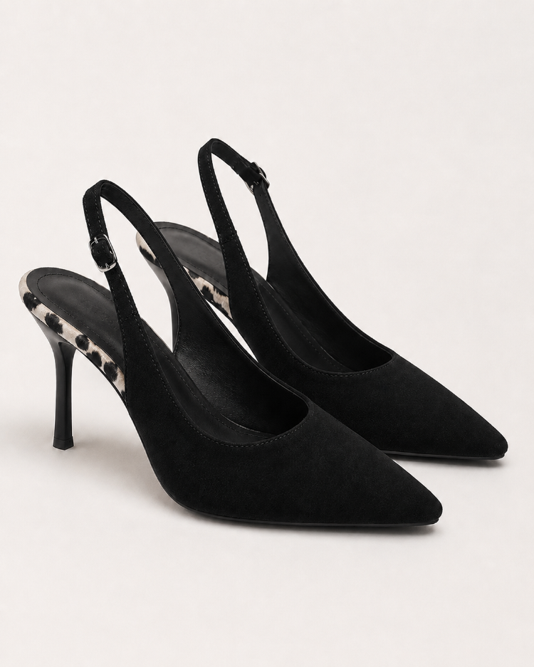 Siyah Süet Slingback Stiletto