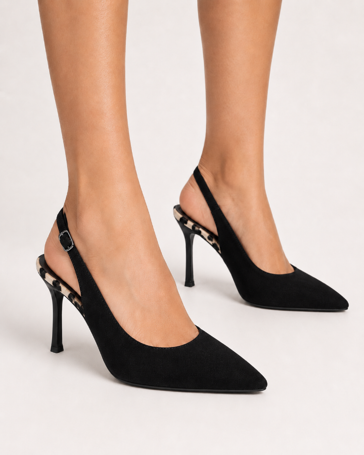 Siyah Süet Slingback Stiletto