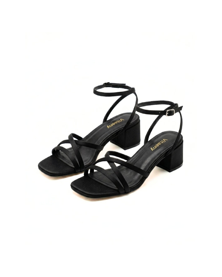 Venedik Lurea Siyah Slingback Kısa Topuklu Ayakkabı