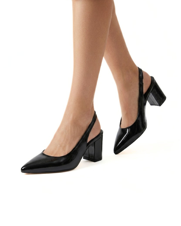 Venedik Siyah Mora Slingback Stiletto Ayakkabı
