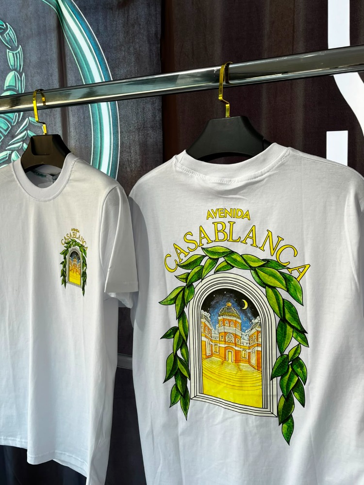 Casablanca Beyaz Premium Baskılı Bisiklet Yaka T-Shirt