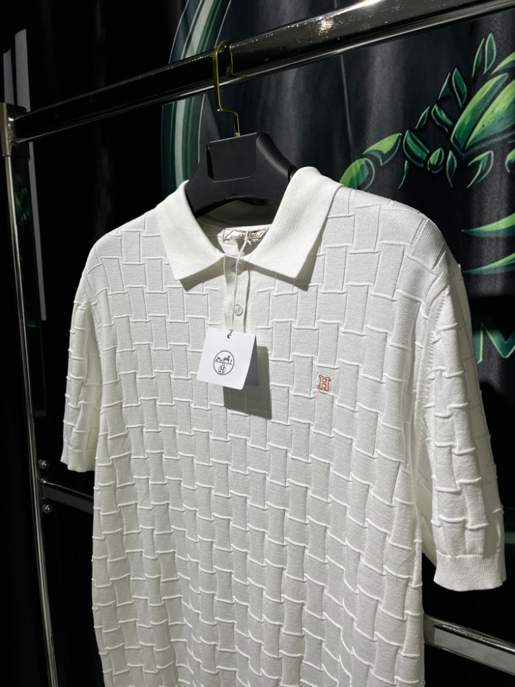 Hermes Beyaz İthal Premium Dokulu Polo Yaka Tshirt