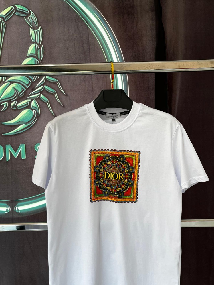 Dior Beyaz Premium Bisiklet Yaka Tshirt