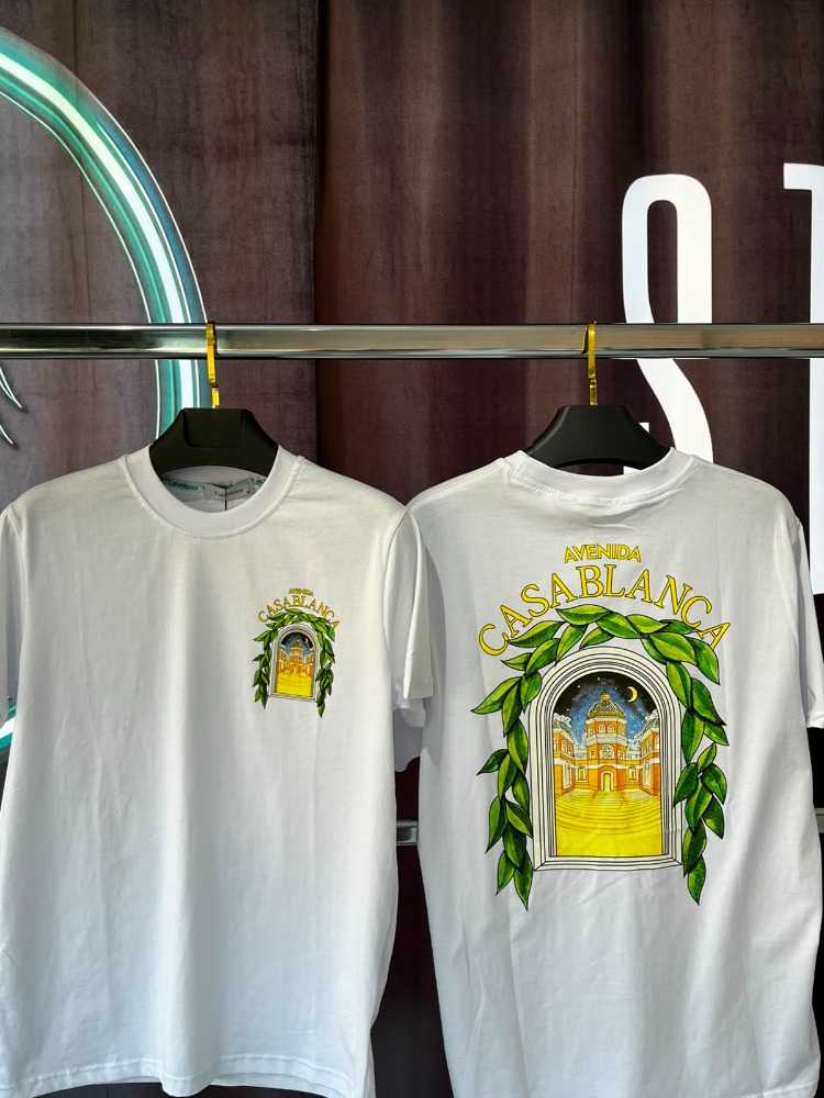 Casablanca Beyaz Premium Baskılı Bisiklet Yaka T-Shirt