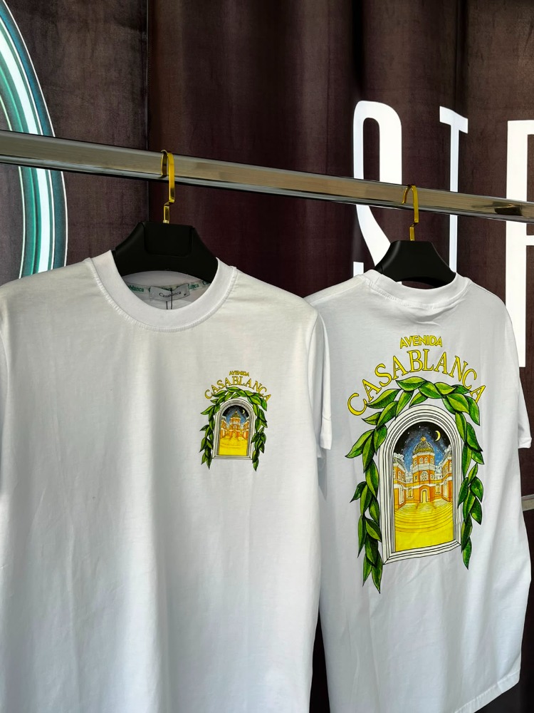 Casablanca Beyaz Premium Baskılı Bisiklet Yaka T-Shirt