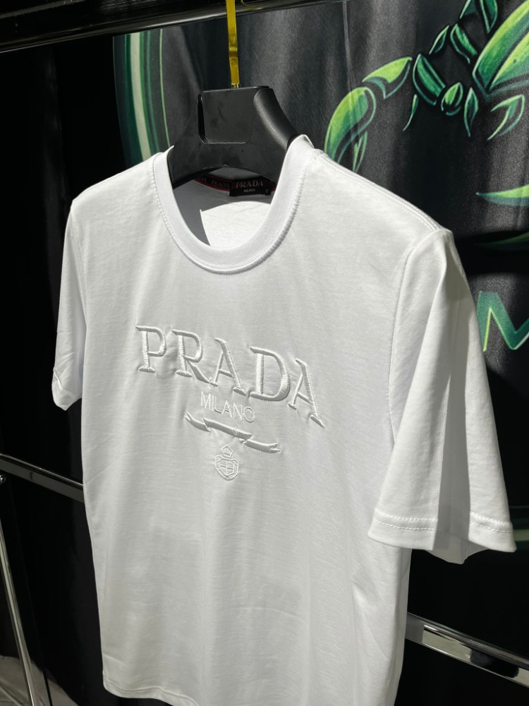 Prada Beyaz Premium Bisiklet Yaka Tshirt
