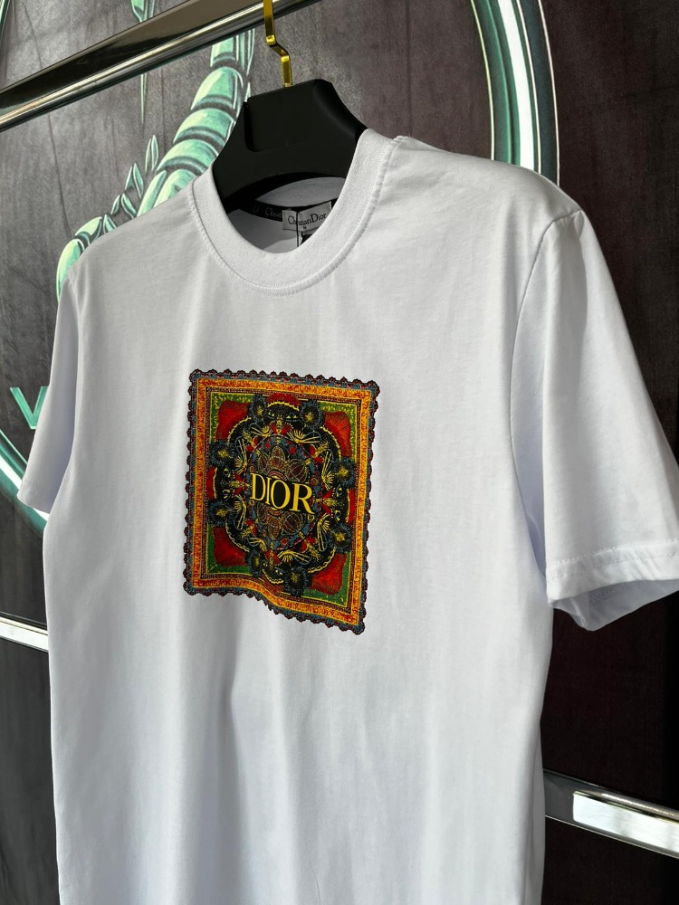 Dior Beyaz Premium Bisiklet Yaka Tshirt