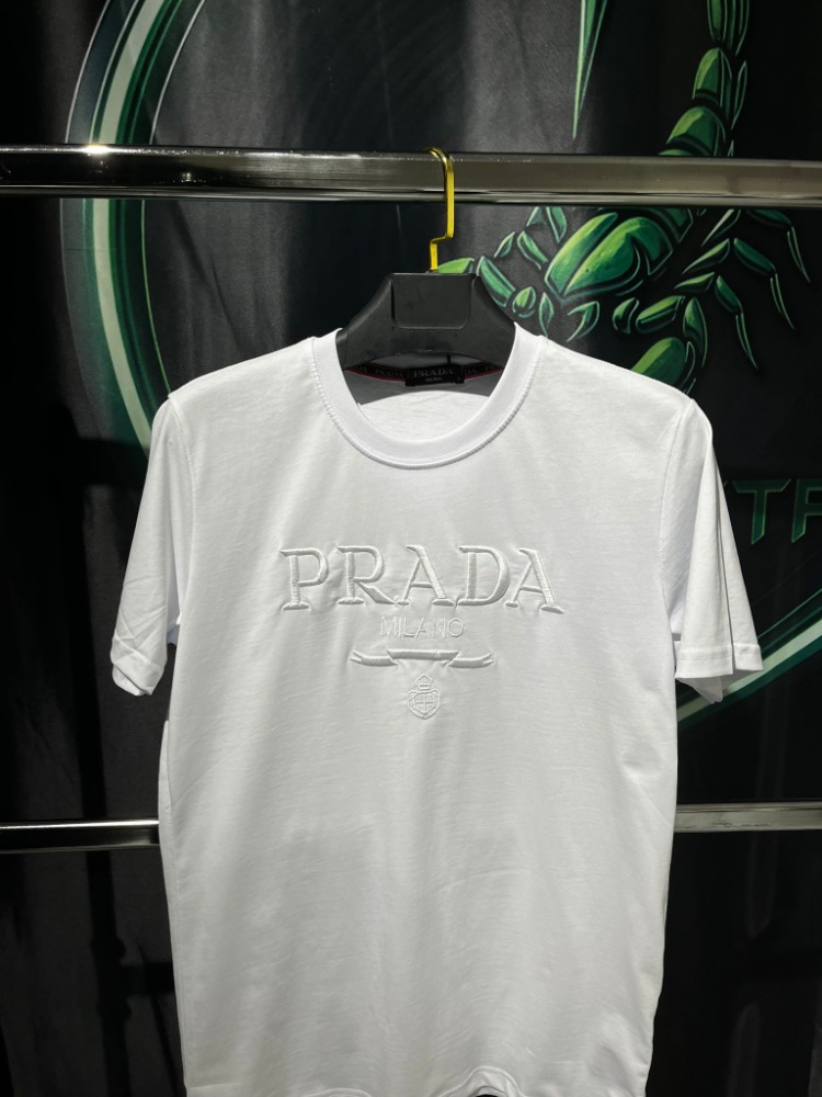 Prada Beyaz Premium Bisiklet Yaka Tshirt