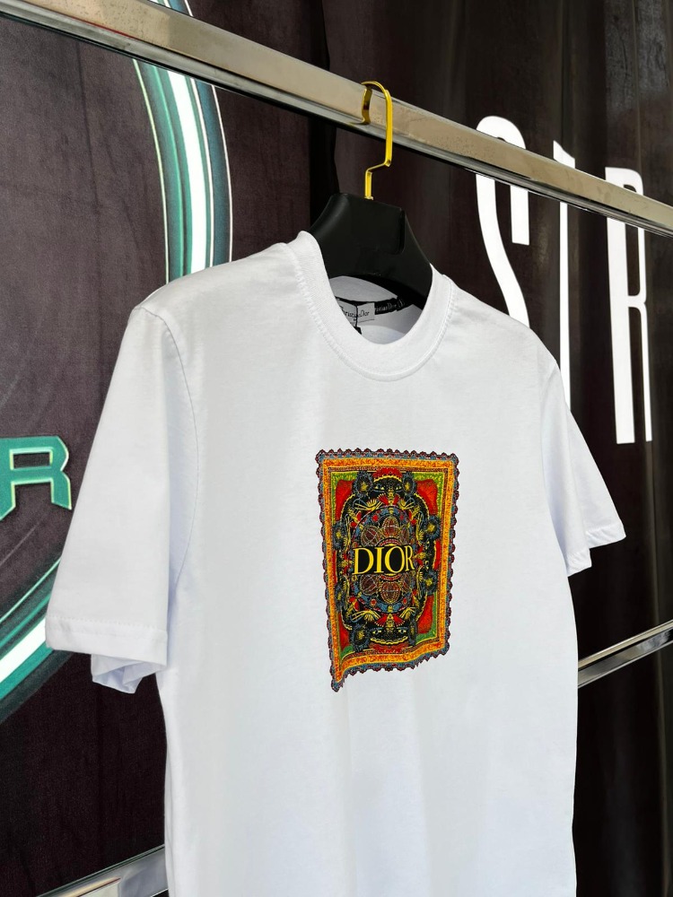 Dior Beyaz Premium Bisiklet Yaka Tshirt