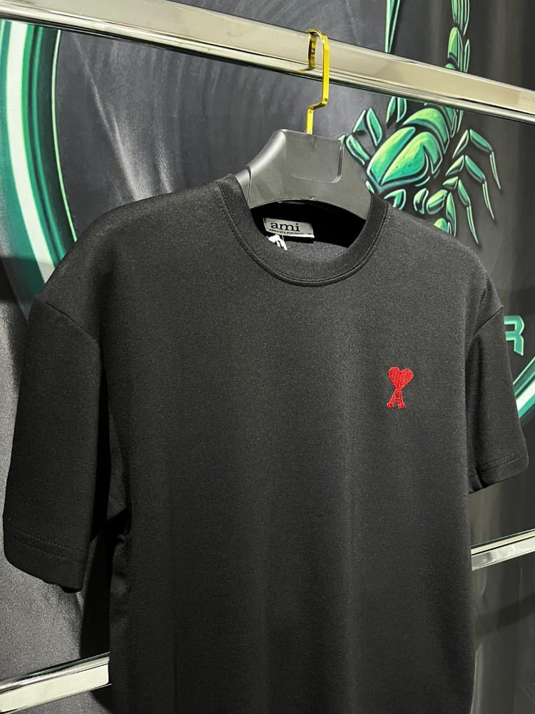 Ami Paris Siyah Premium Bisiklet Yaka Tshirt