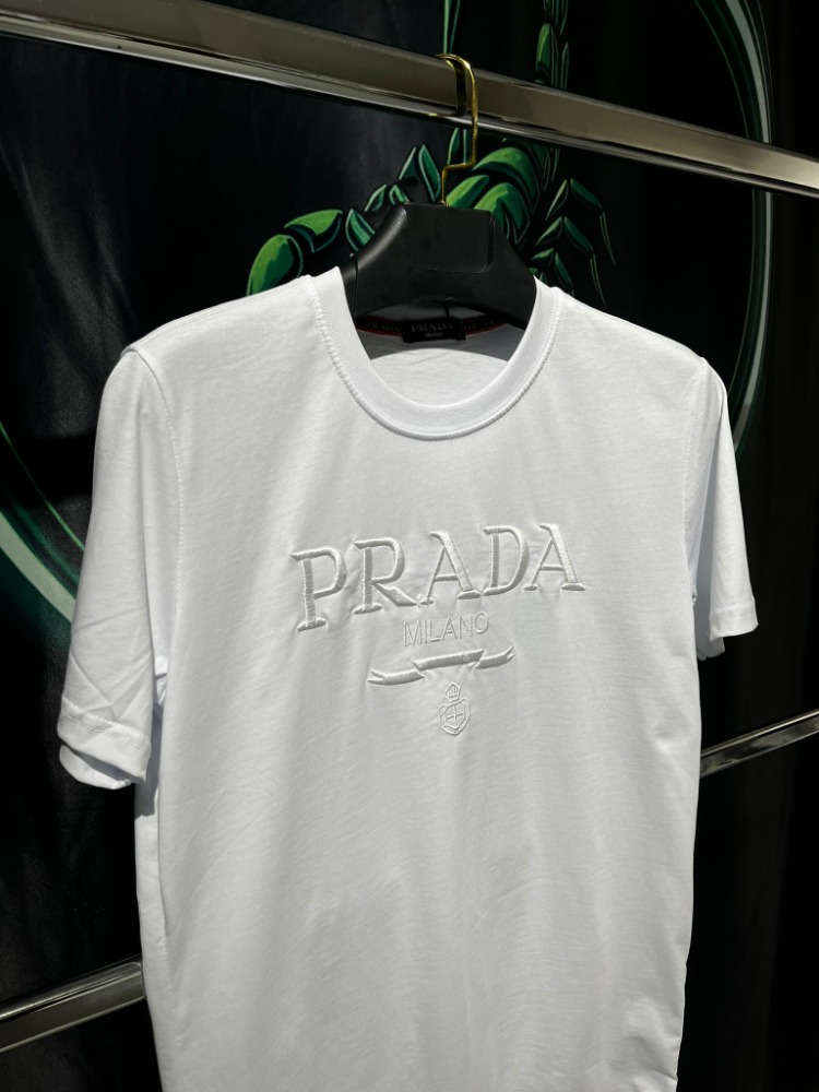 Prada Beyaz Premium Bisiklet Yaka Tshirt