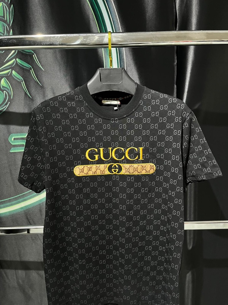 Gucci Siyah Monogram Premium Bisiklet Yaka Tshirt
