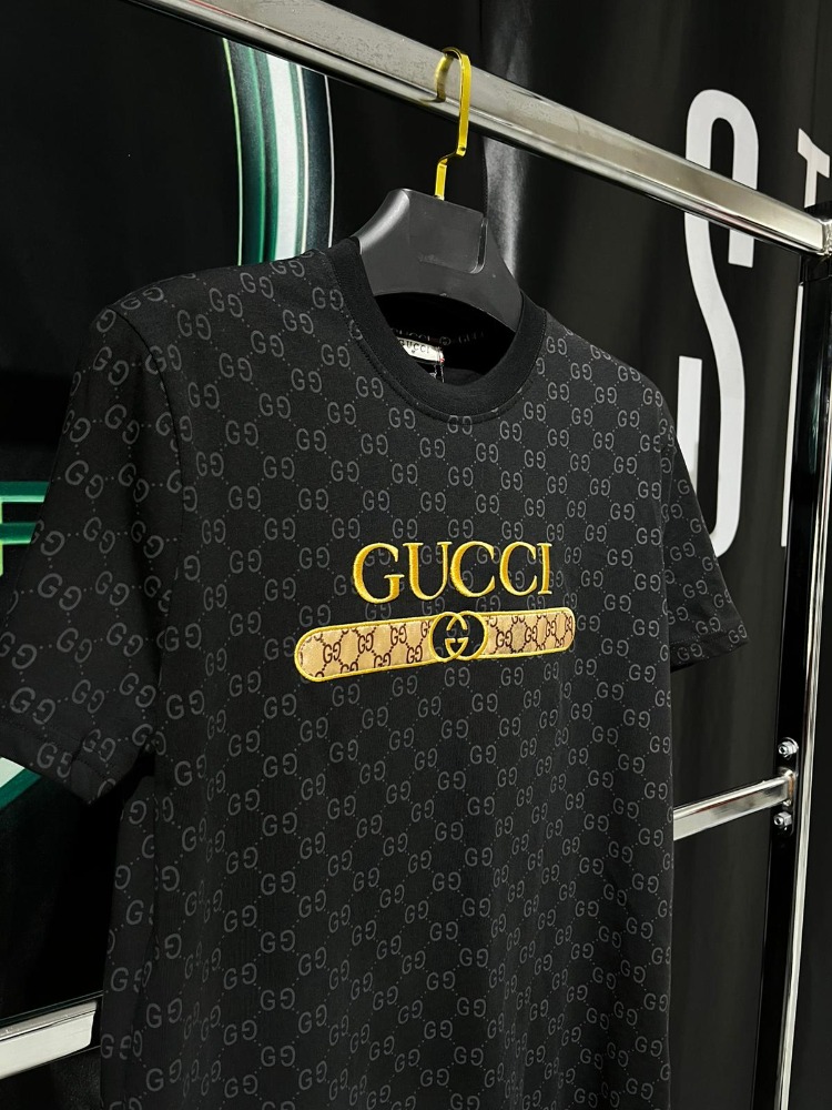 Gucci Siyah Monogram Premium Bisiklet Yaka Tshirt