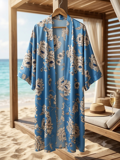 Serenity Blue Saf İpek Kimono