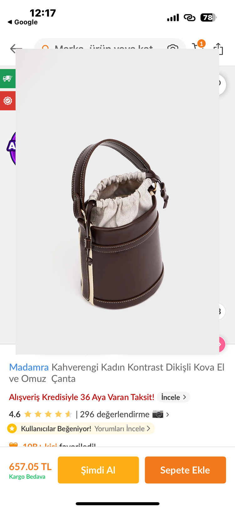 KAHVERENGİ DİKİŞLİ KOVA EL VE OMUZ ÇANTA