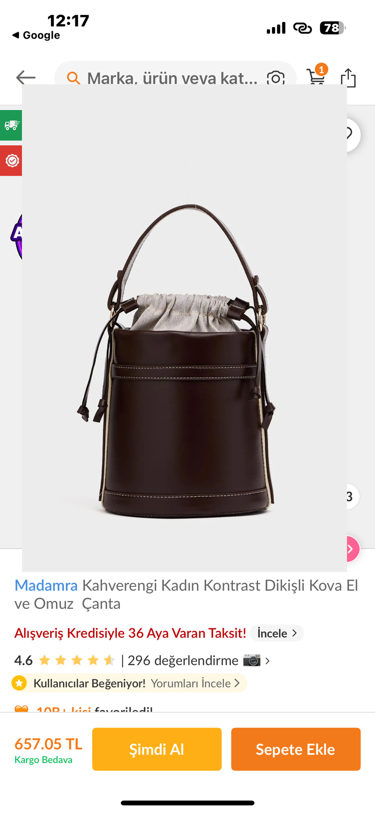 KAHVERENGİ DİKİŞLİ KOVA EL VE OMUZ ÇANTA