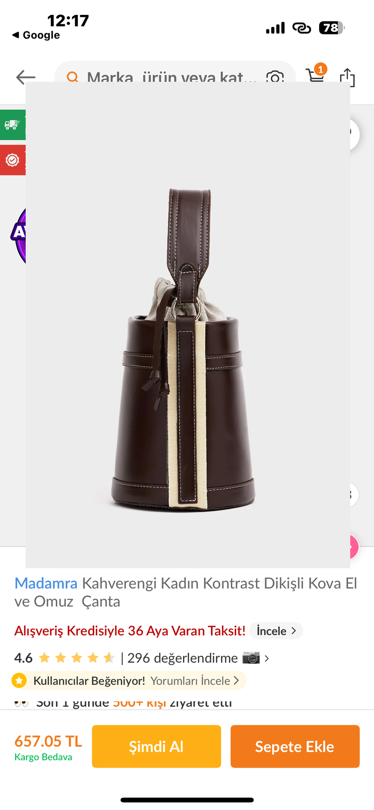 KAHVERENGİ DİKİŞLİ KOVA EL VE OMUZ ÇANTA