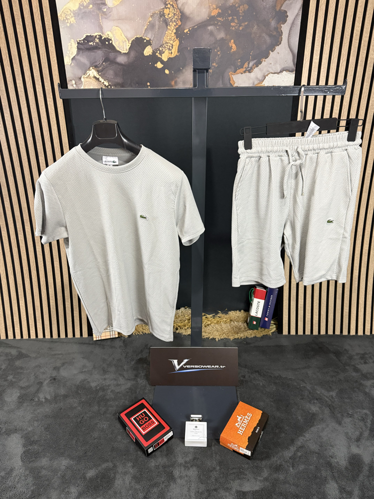 Lacoste Mesh Kumaş Şort Takım (açık gri)