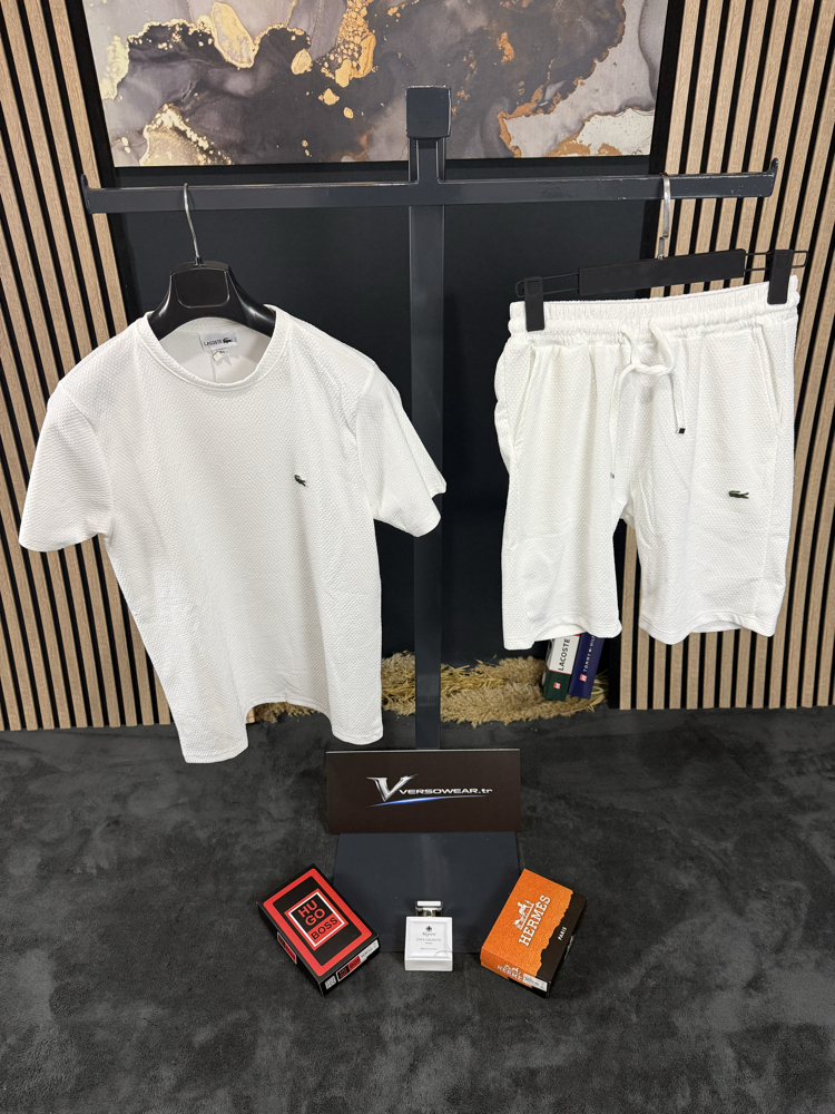 Lacoste Mesh Kumaş Şort Takım (beyaz)