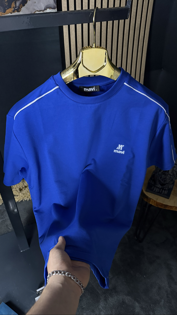 Mavi Oversize Silikon Baskı T-shirt (mavi)