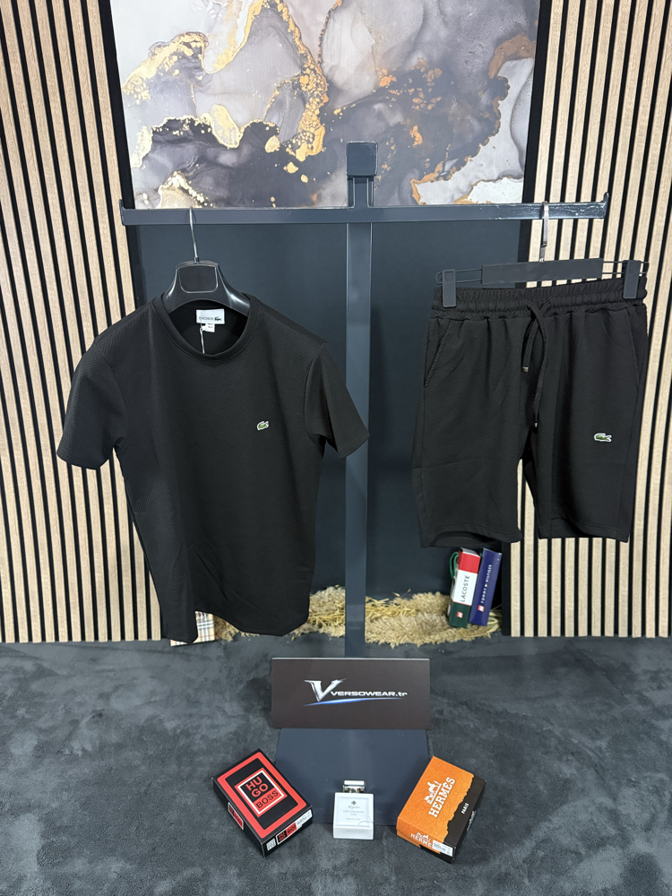 Lacoste Mesh Kumaş Şort Takım (siyah)