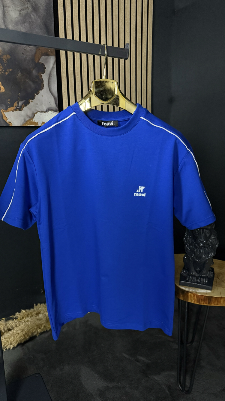 Mavi Oversize Silikon Baskı T-shirt (mavi)