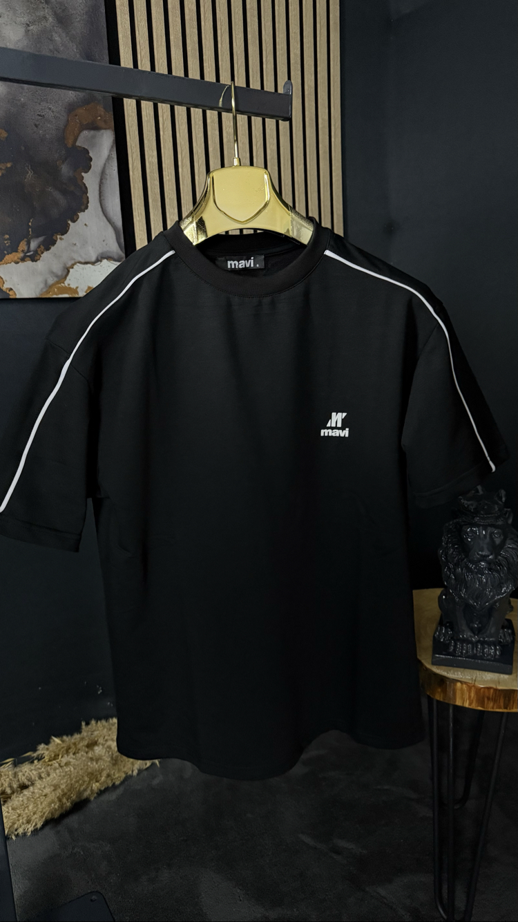 Mavi Oversize Silikon Baskı T-shirt (siyah)