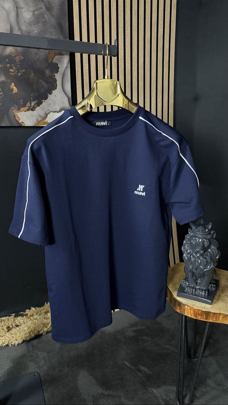 Mavi Oversize Silikon Baskı T-shirt (lacivert)