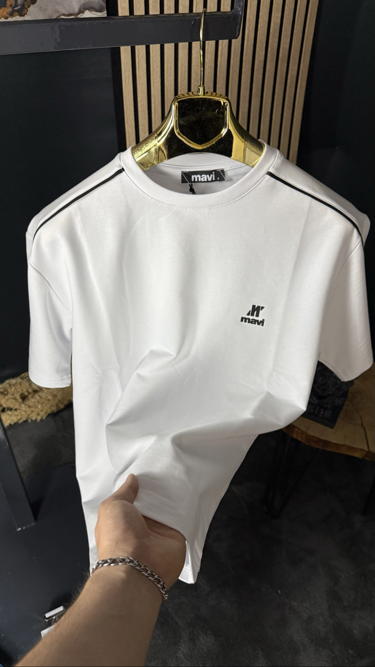Mavi Oversize Silikon Baskı T-shirt (beyaz)
