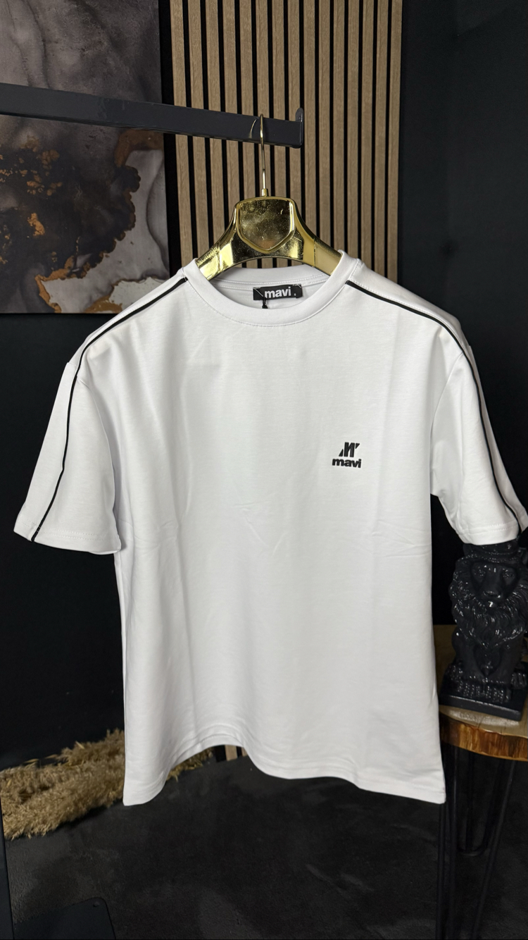 Mavi Oversize Silikon Baskı T-shirt (beyaz)