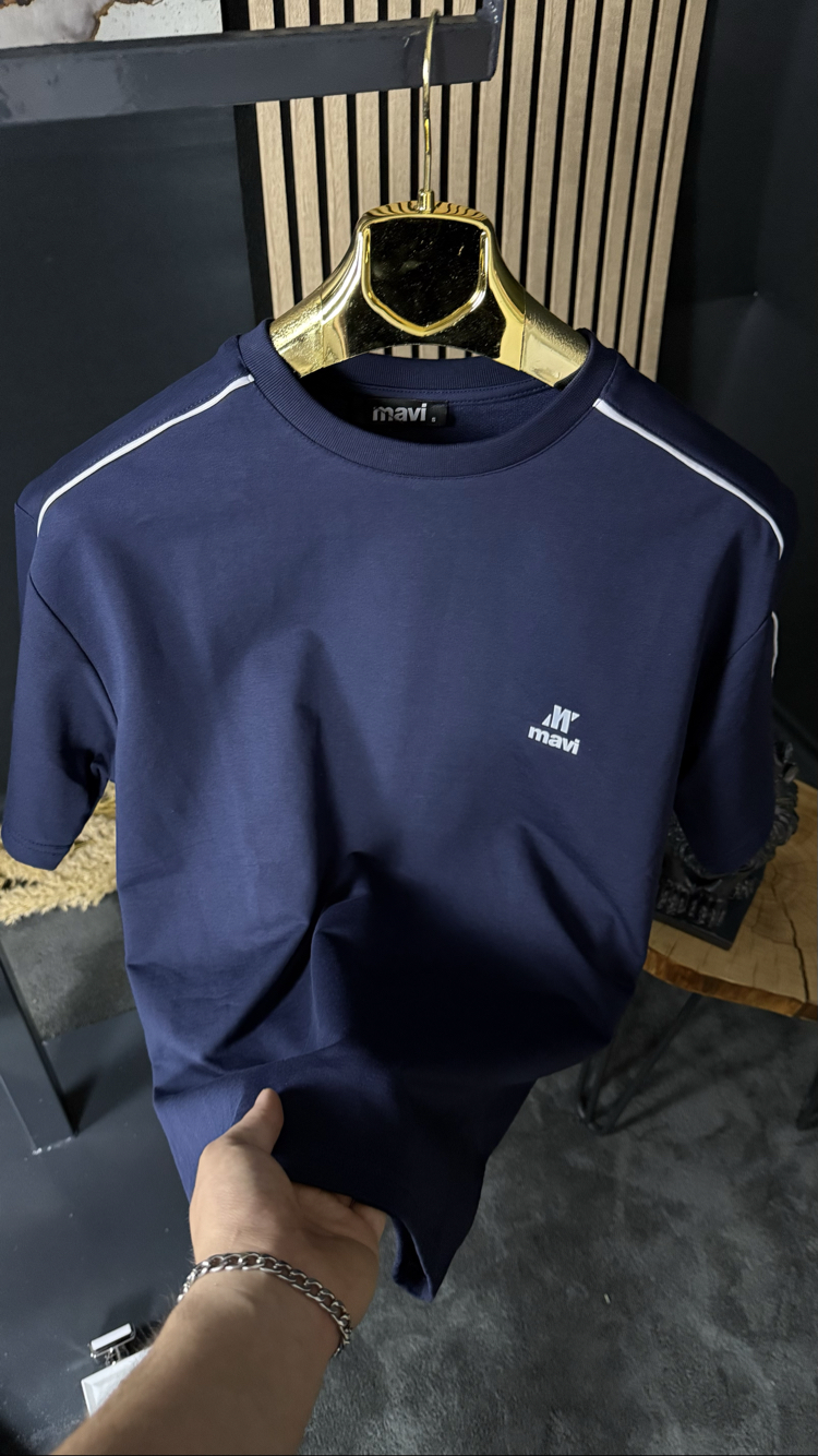 Mavi Oversize Silikon Baskı T-shirt (lacivert)