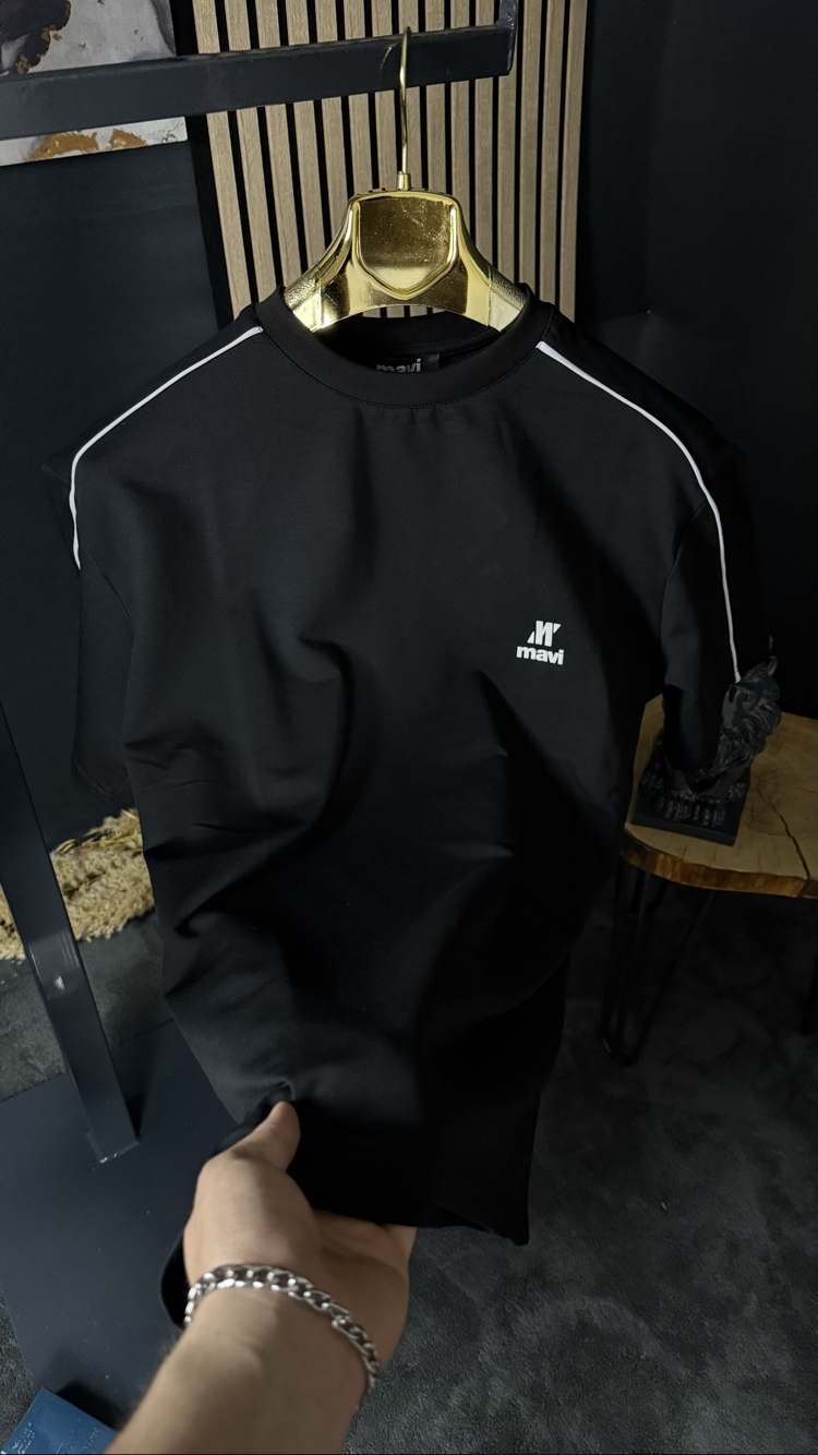 Mavi Oversize Silikon Baskı T-shirt (siyah)