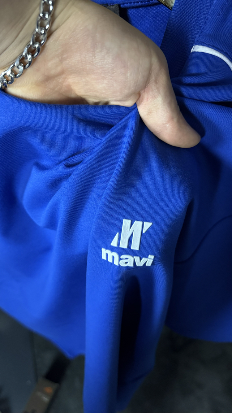 Mavi Oversize Silikon Baskı T-shirt (mavi)