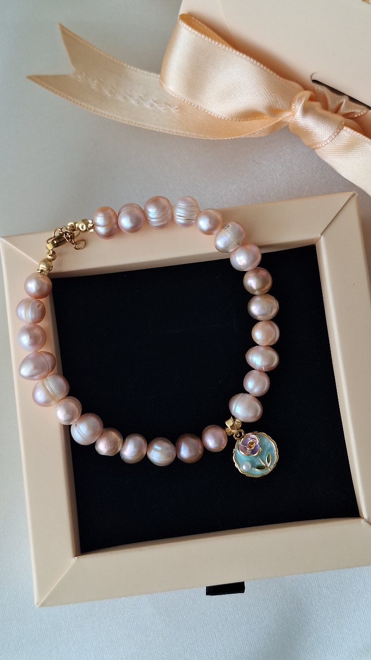 Pembe İnci Gül Charm Bileklik