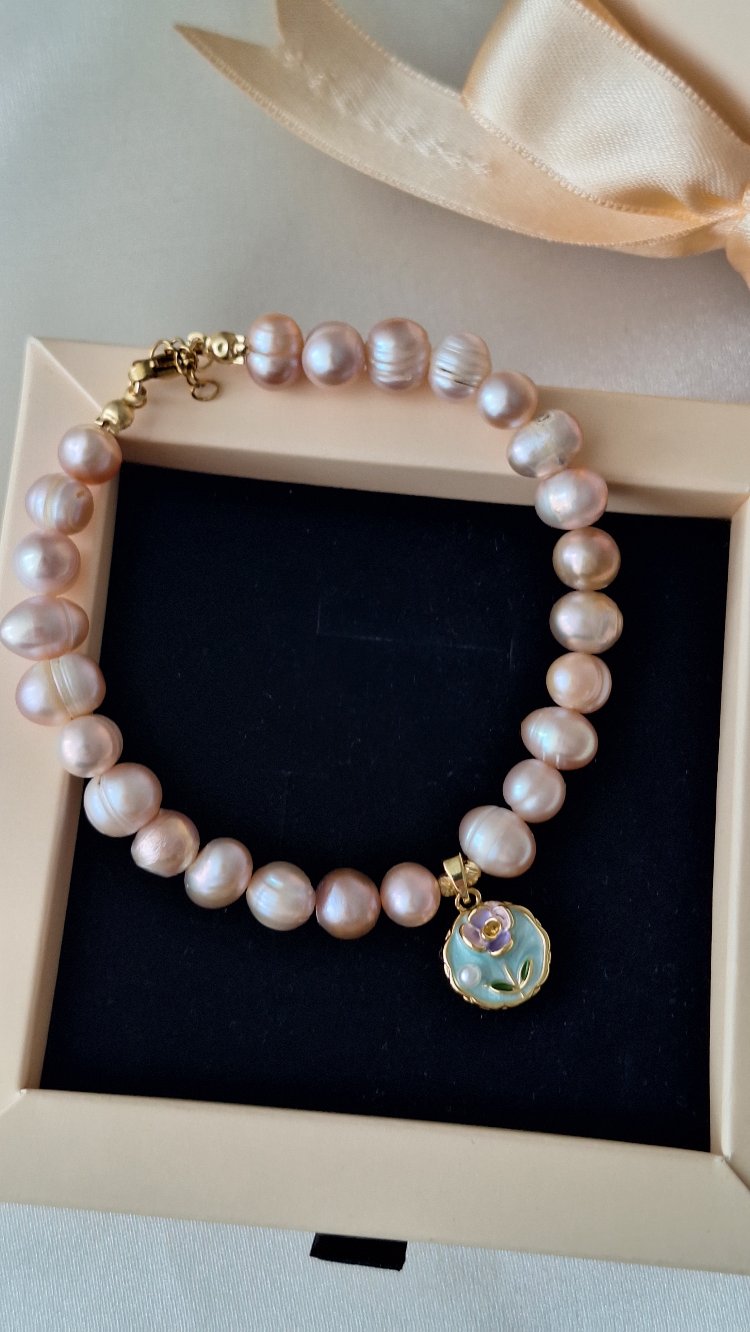 Pembe İnci Gül Charm Bileklik
