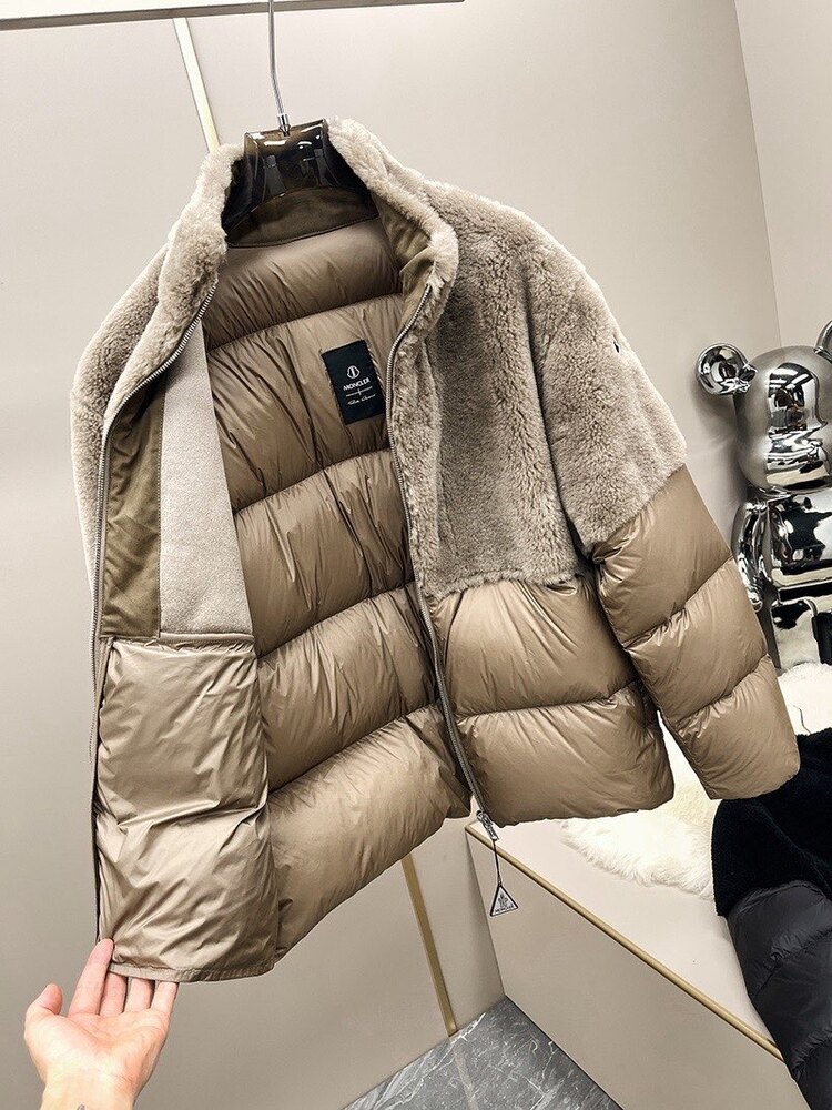 Peluş kürk ve kaz tüyü mont