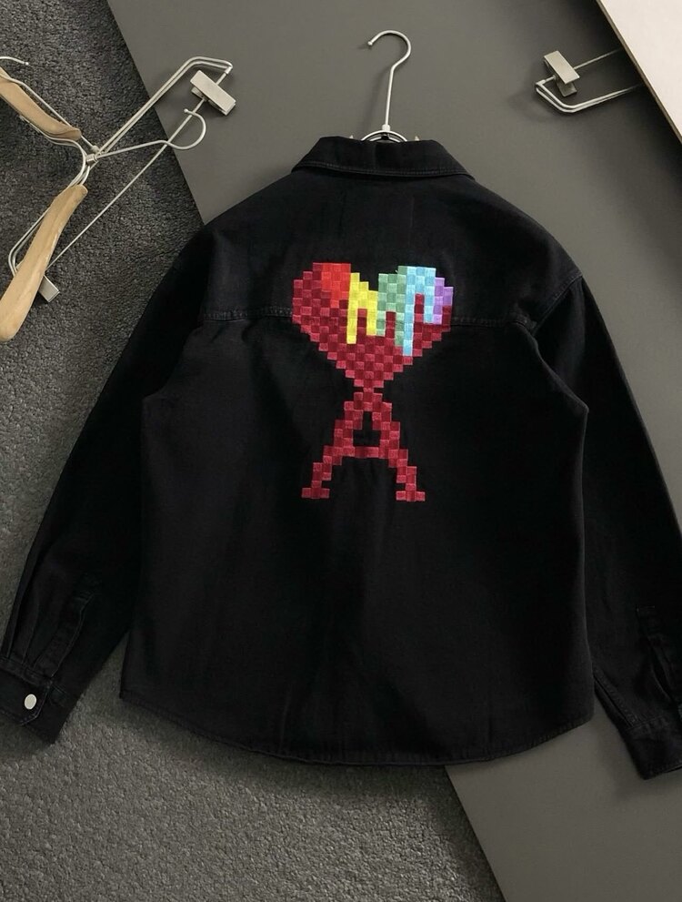 Düğmeli logo nakış detaylı denim ceket
