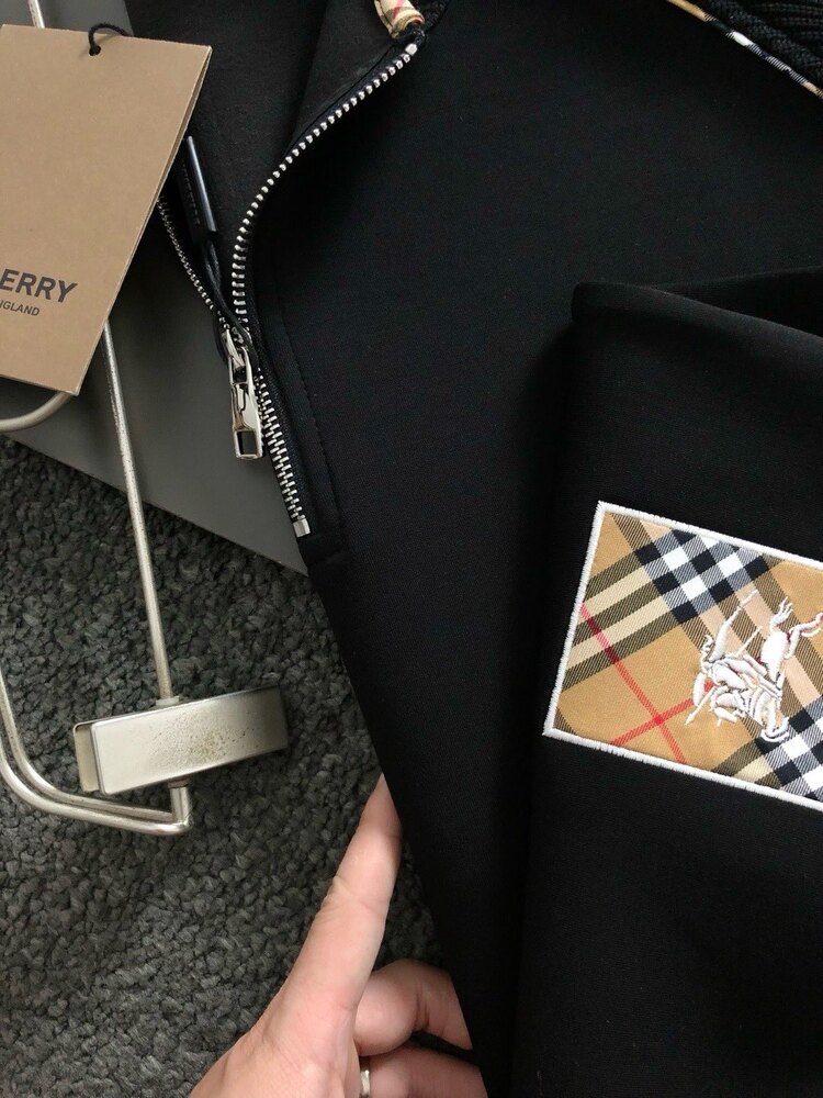 Fermuarlı ekose yama dik yakalı sweatshirt