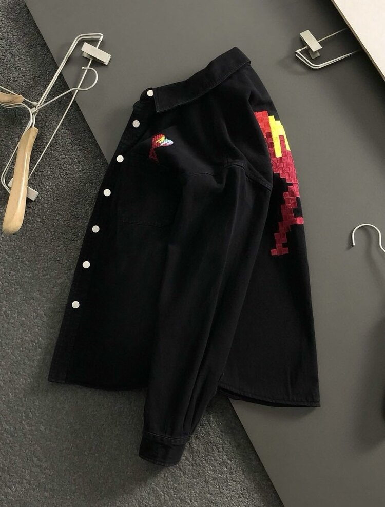 Düğmeli logo nakış detaylı denim ceket