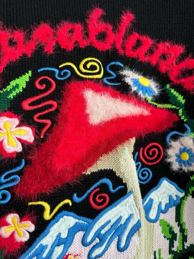 Mantar desenli örme kazak, yünlü dokuma
