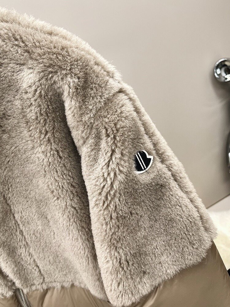 Peluş kürk ve kaz tüyü mont