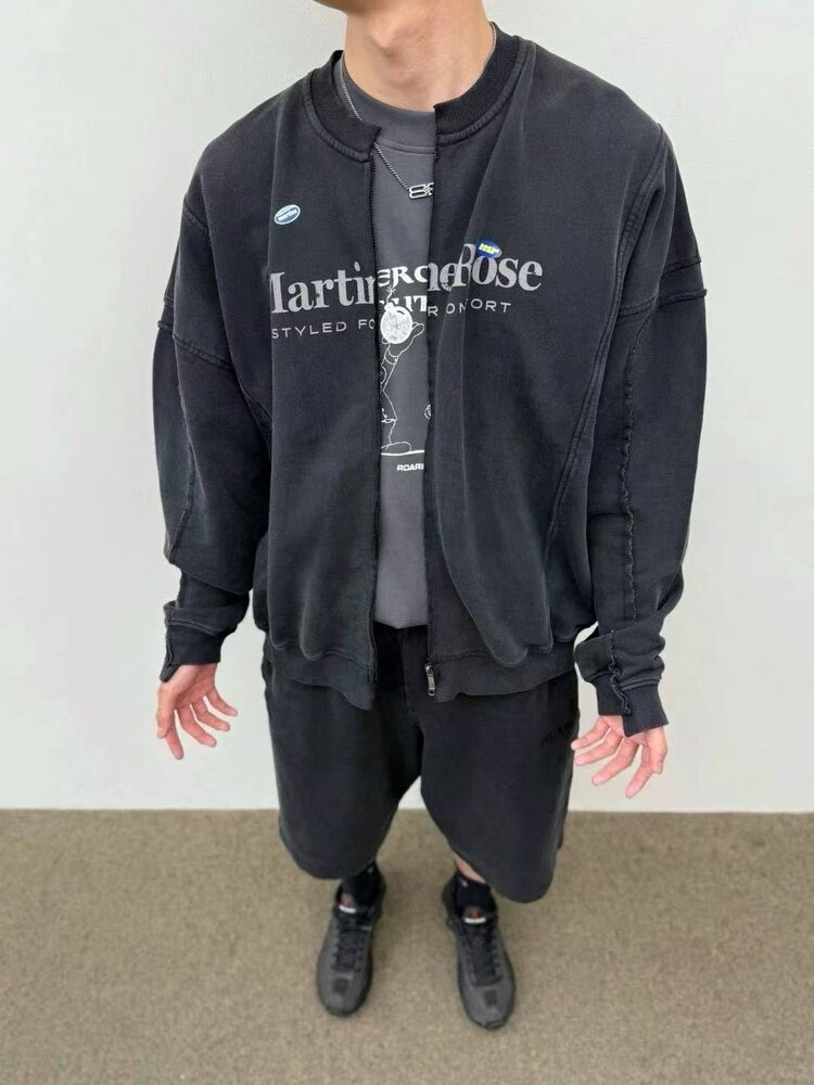 Çift fermuarlı yıkamalı ve eskitme sweatshirt ceket