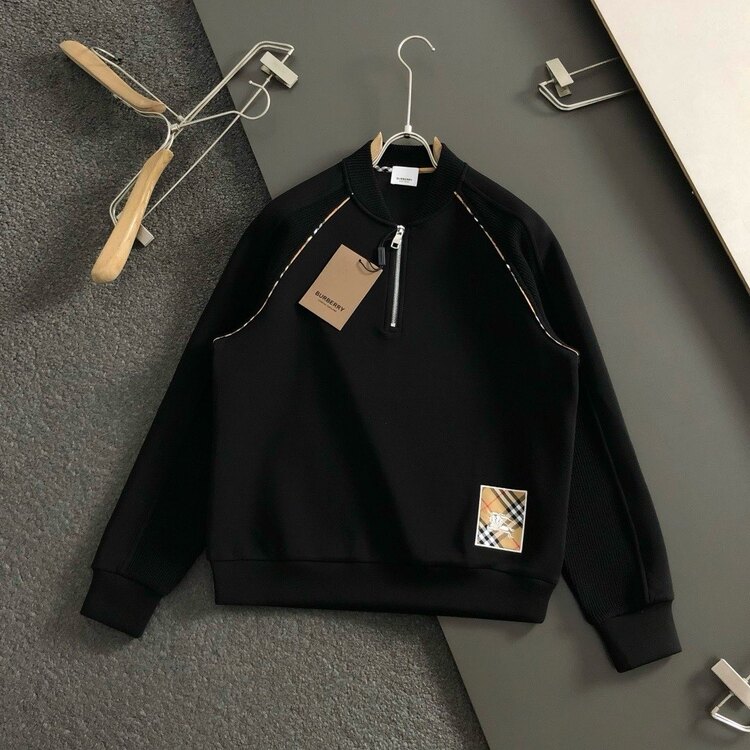 Fermuarlı ekose yama dik yakalı sweatshirt
