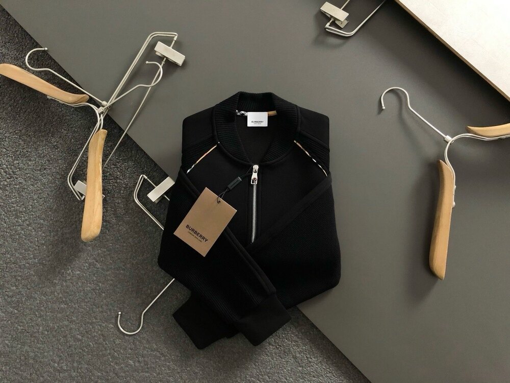 Fermuarlı ekose yama dik yakalı sweatshirt