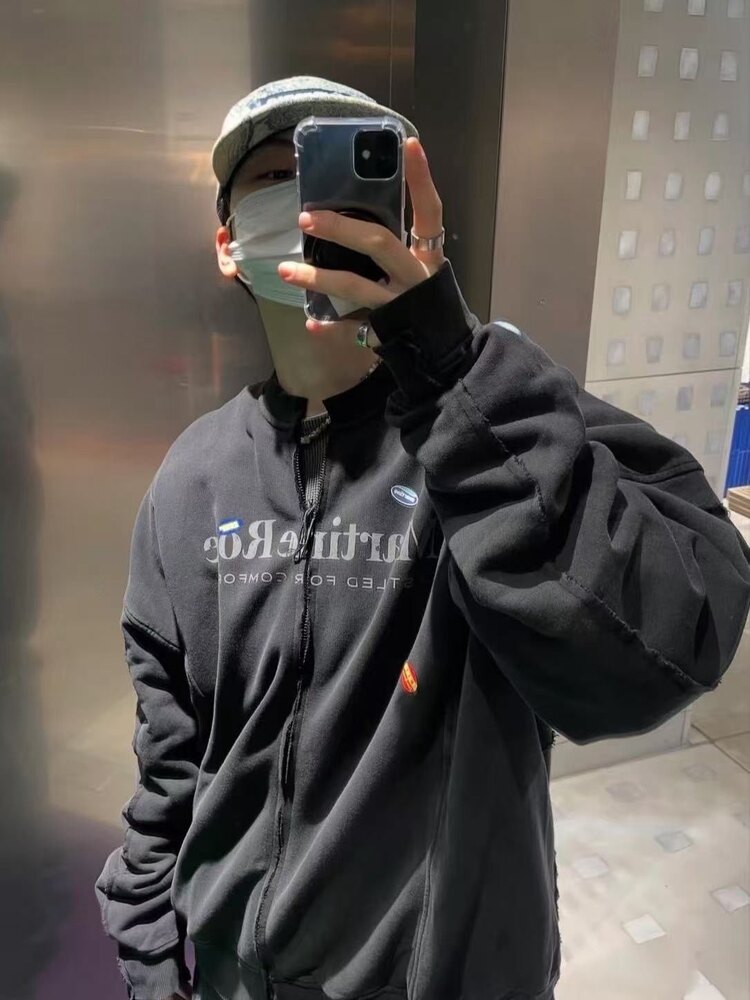 Çift fermuarlı yıkamalı ve eskitme sweatshirt ceket