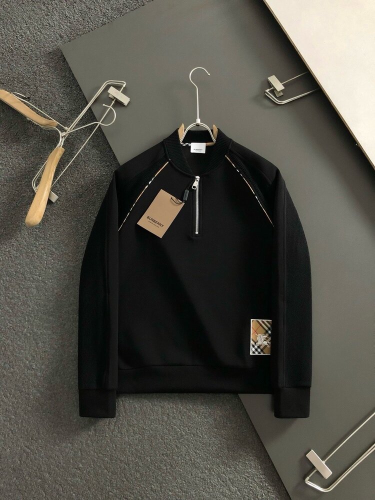 Fermuarlı ekose yama dik yakalı sweatshirt