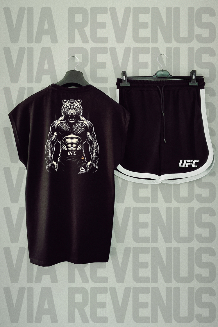 Tiger UFC Baskılı Siyah Sıfır Kol Tshirt Şort Takımı