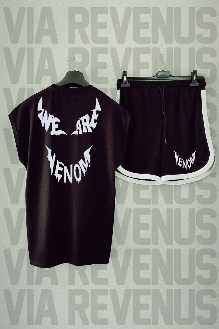 We Are Venom Baskılı Siyah Sıfır Kol Tshirt Şort takım