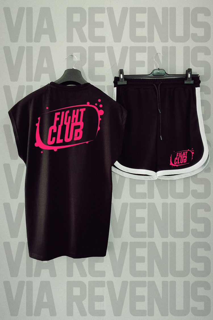 Fight Club Baskılı Siyah Sıfır Kol Tshirt Şort Takım