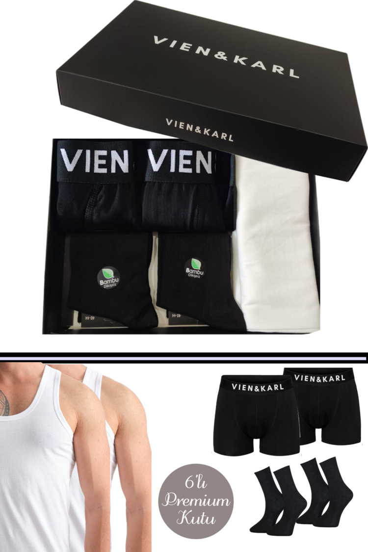 Vien&Karl 6'lı Premium Boxer-Atlet-Çorap Set Kutu